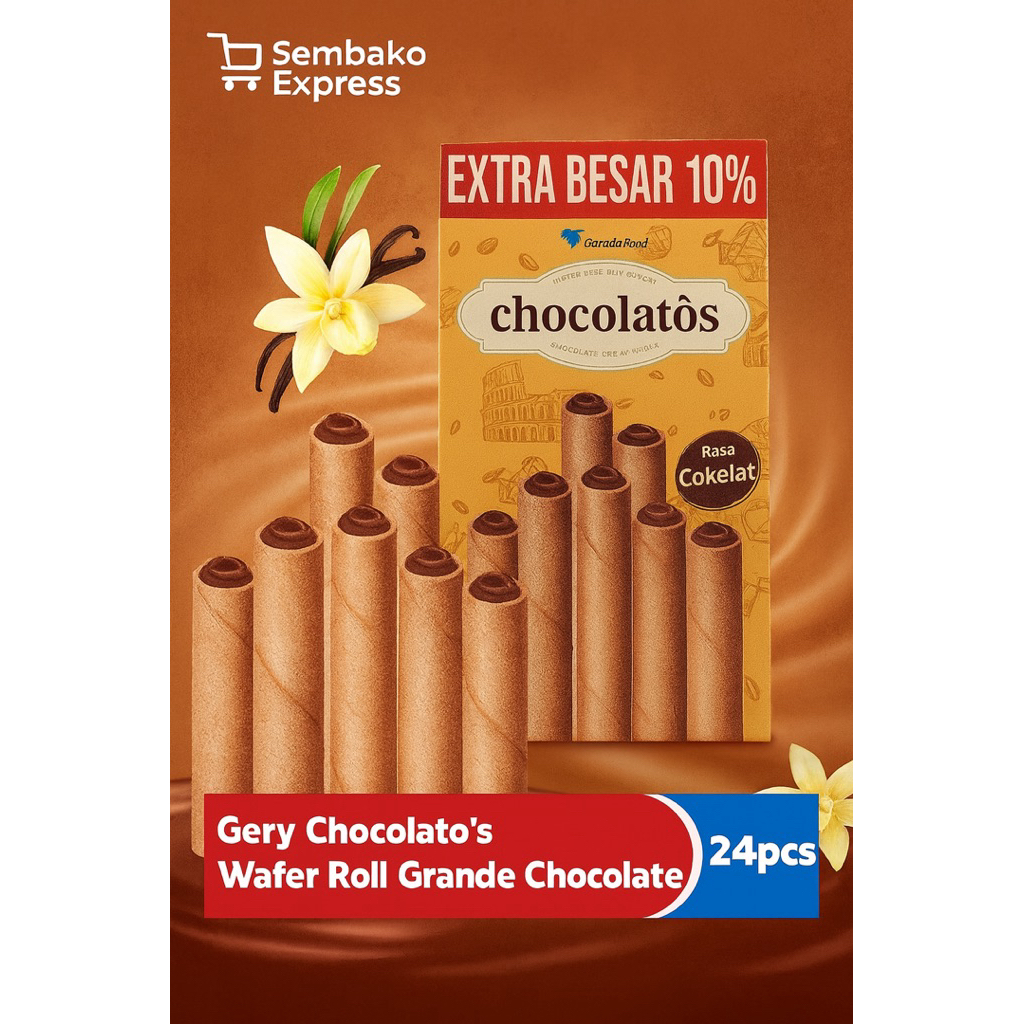 

Gery Chocolato’s Grande Wafer Roll Cokelat – Extra Besar 10% Isi 24pcs