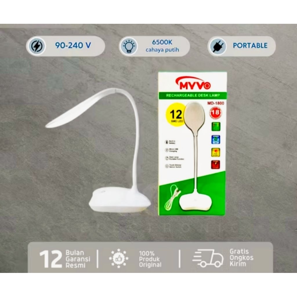 MYVO LAMPU MEJA BELAJAR MINI PORTBLET ON/OFF SENTUH RECHARGEABLE MD1800