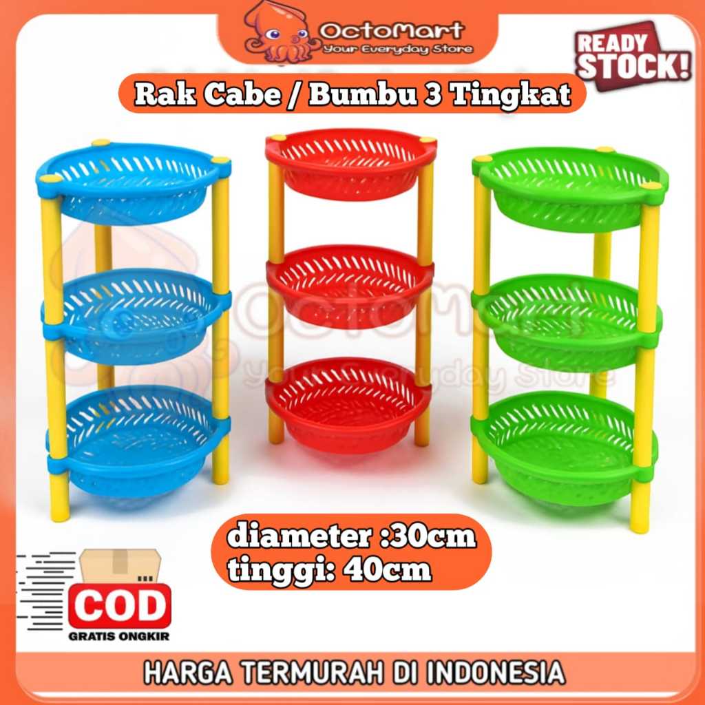 Rak Bulat Cabe Bumbu Dapur Serbaguna Plastik 3 Tingkat Besar