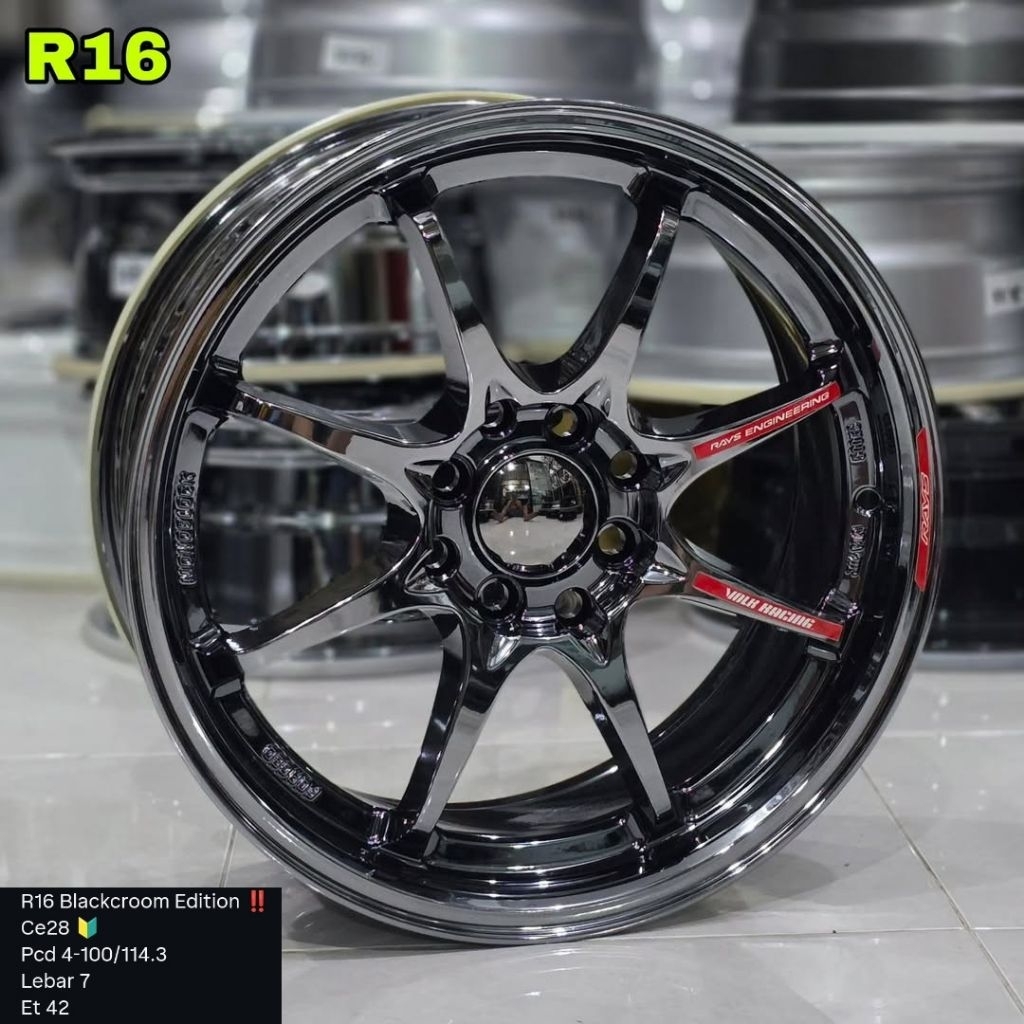velg rays ce28 ring 16 black chrome untuk brio agya calya jazz yaris mobilio freed avanza xenia