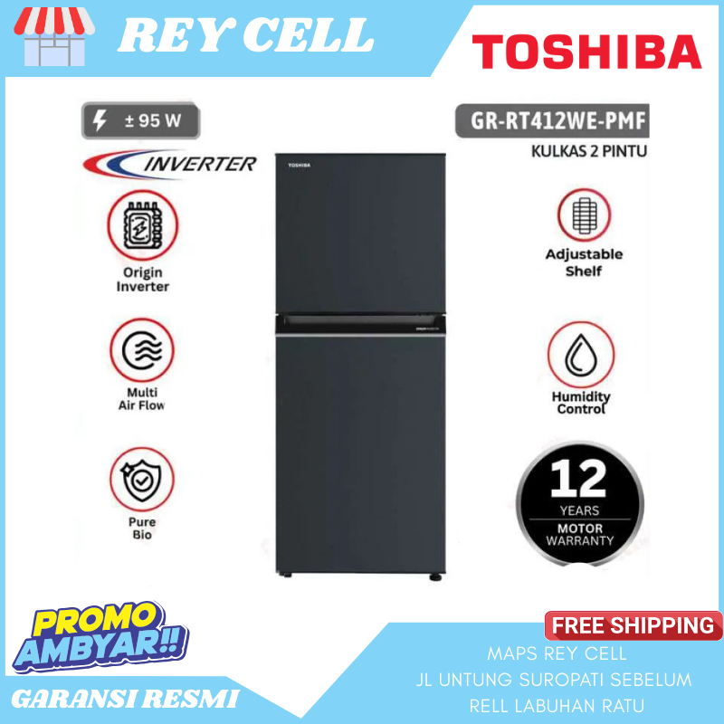 KULKAS 2 PINTU TOSHIBA 412 GRRT GARANSI RESMI