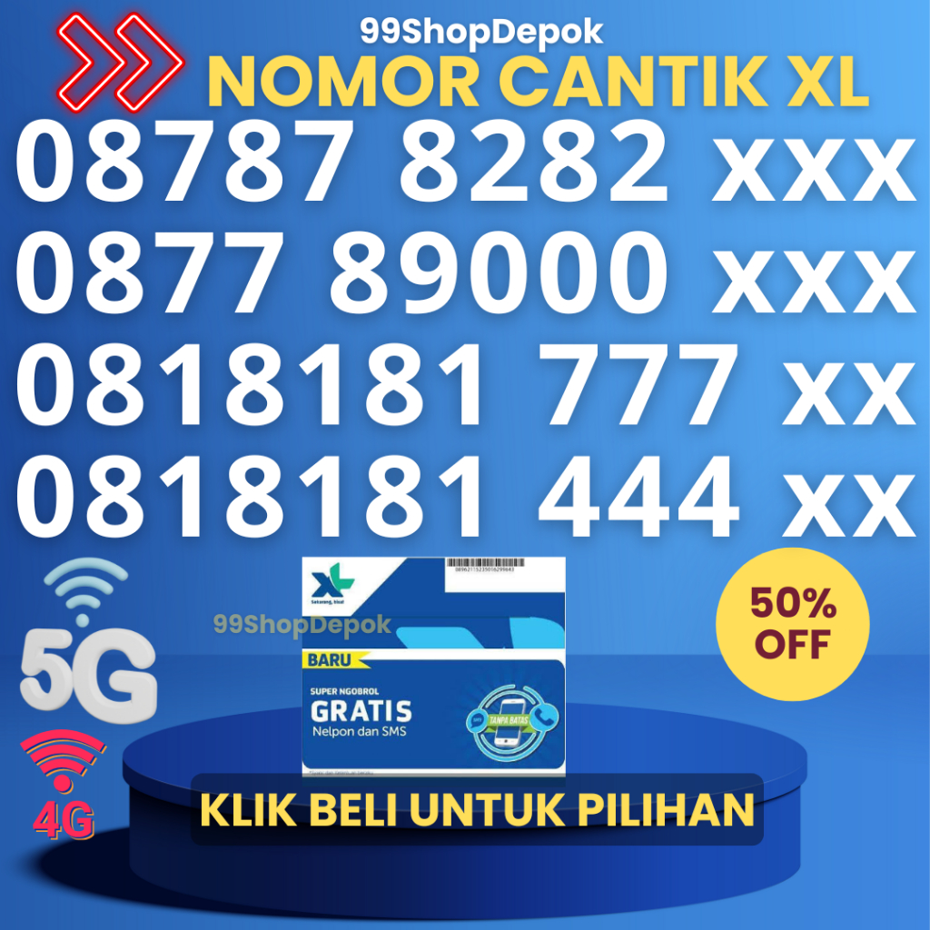 Kartu Perdana Nomor Cantik XL 160.1 Nomer Cantik XL 4g 5g XL 818181 No Cantik XL 5g Murah 8787 8282