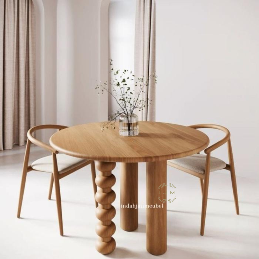 Meja Makan Set Kursi Makan Teras Cafe Modern Kaki Ulir Unik Mewah Kayu Jati Solid