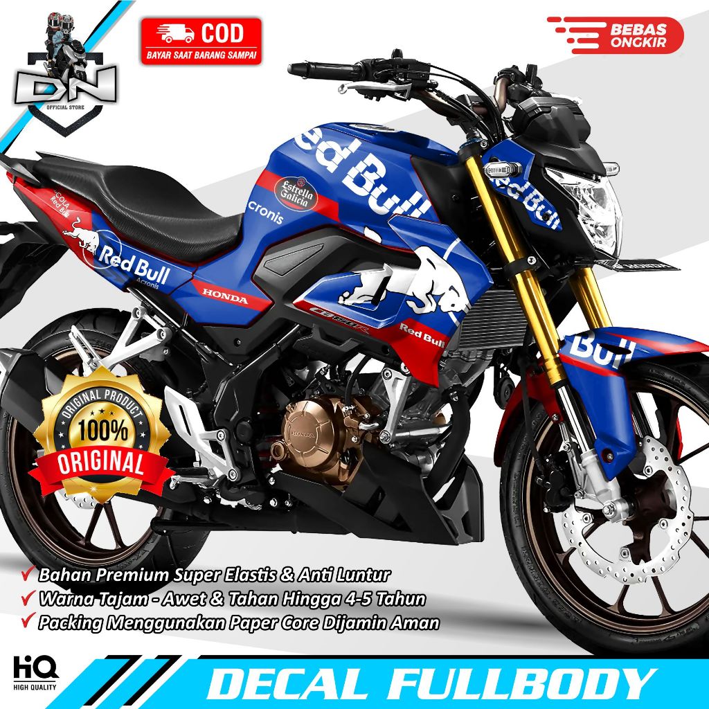 Sticker Decal Fullbody Variasi Lis Motor CB150R 2021 Motif Red Bull Torro