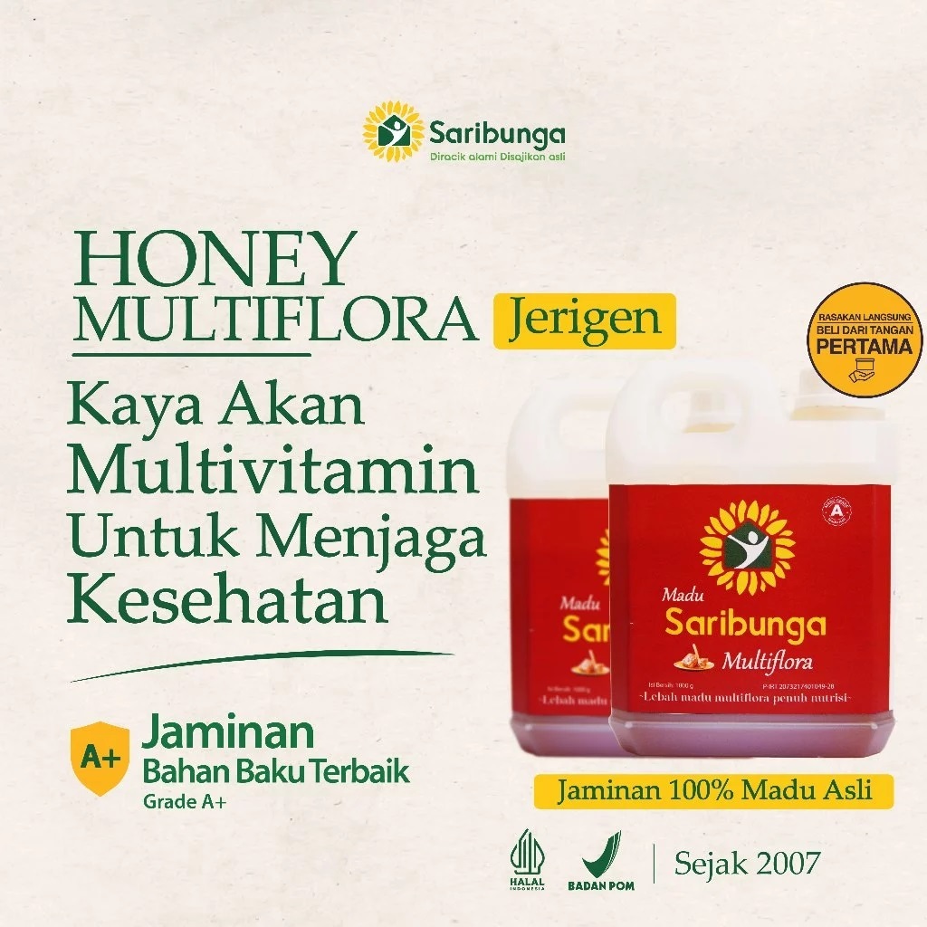 

Madu Murni Asli SARIBUNGA Nektar Multiflora Java 1kg Grade A+ 100% Alami Pure Natural Raw Honey