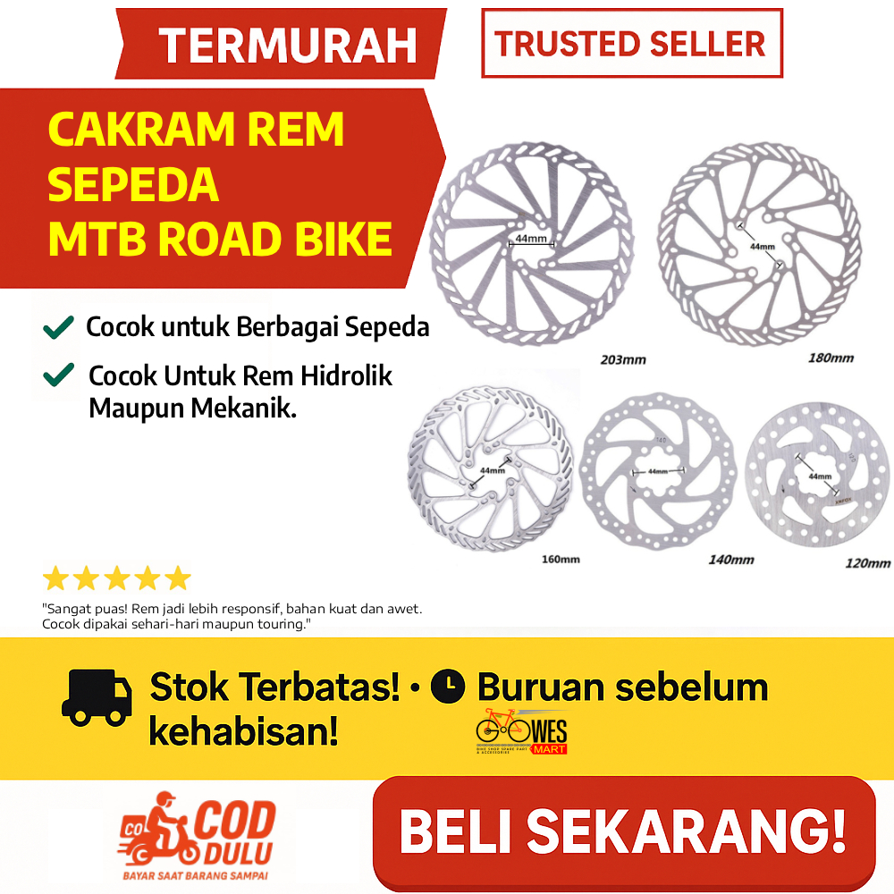 Cakram Rem Sepeda MTB Road Bike Disc Brake Rotor Stainless Steel 120-203mm 6 Bolts