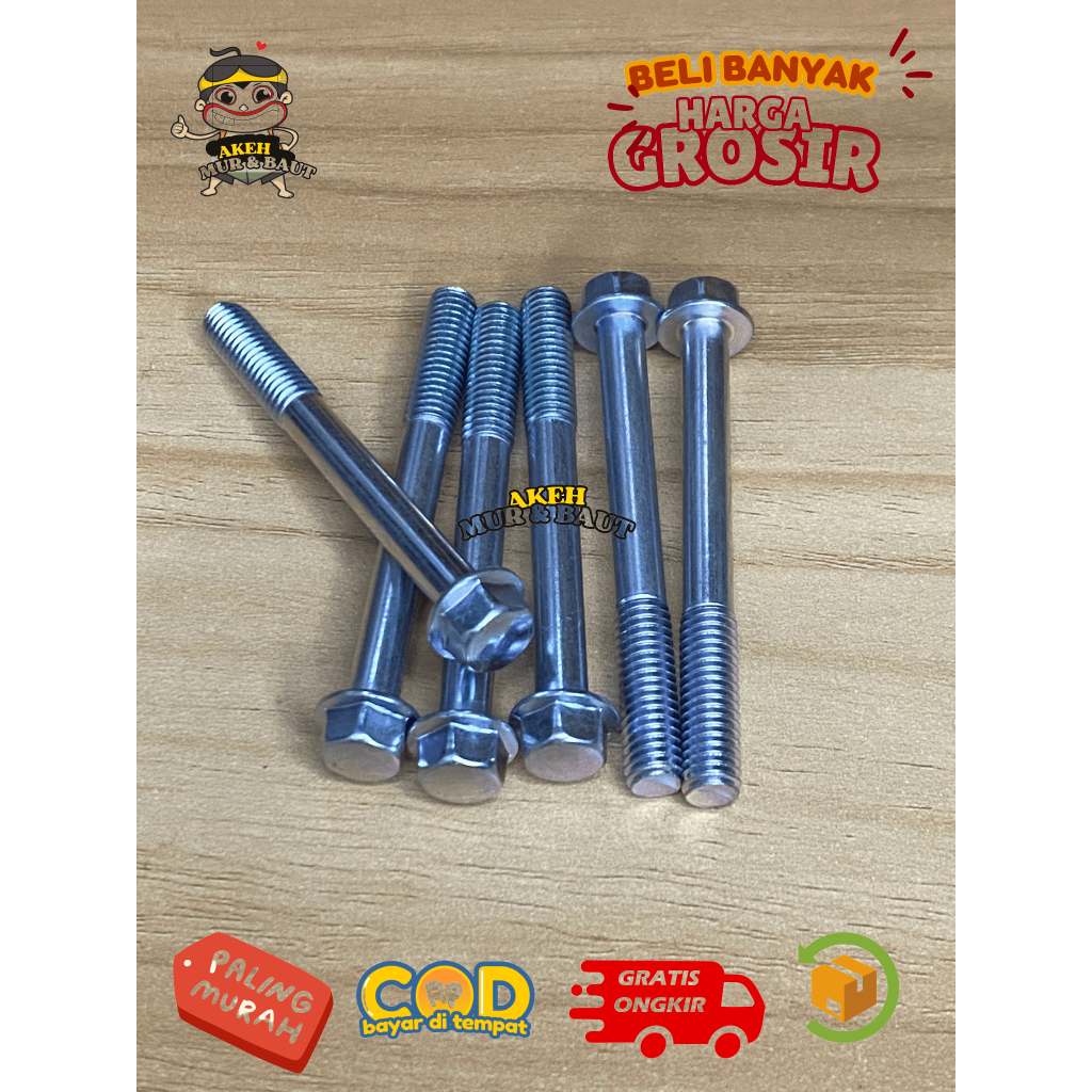 Baut CVT M6x55 / Baut Blok Mesin M6x55 / Baut Flange Bolt M6x55 Kunci 8