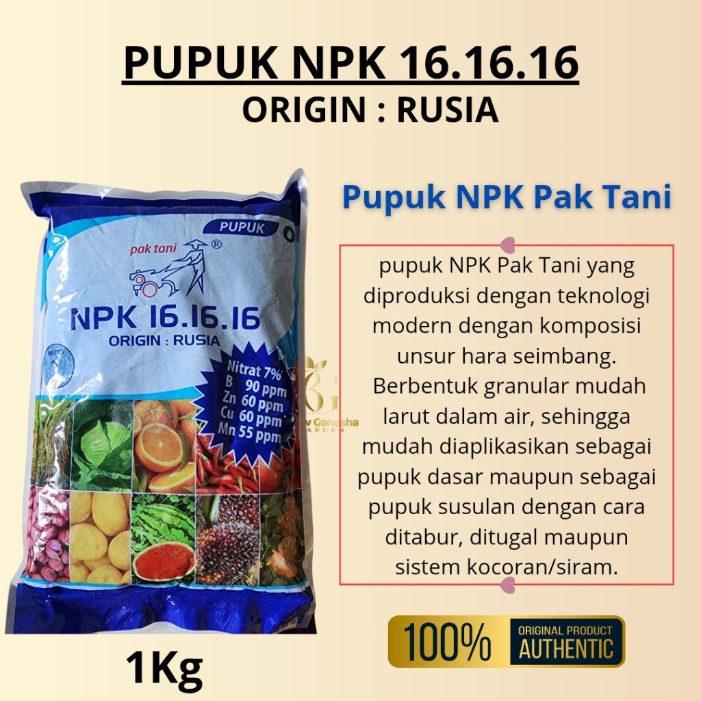 PUPUK NPK PAK TANI || PUPUK NPK 16.16.16 || PUPUK NPK ORIGIN:RUSIA || 1KG
