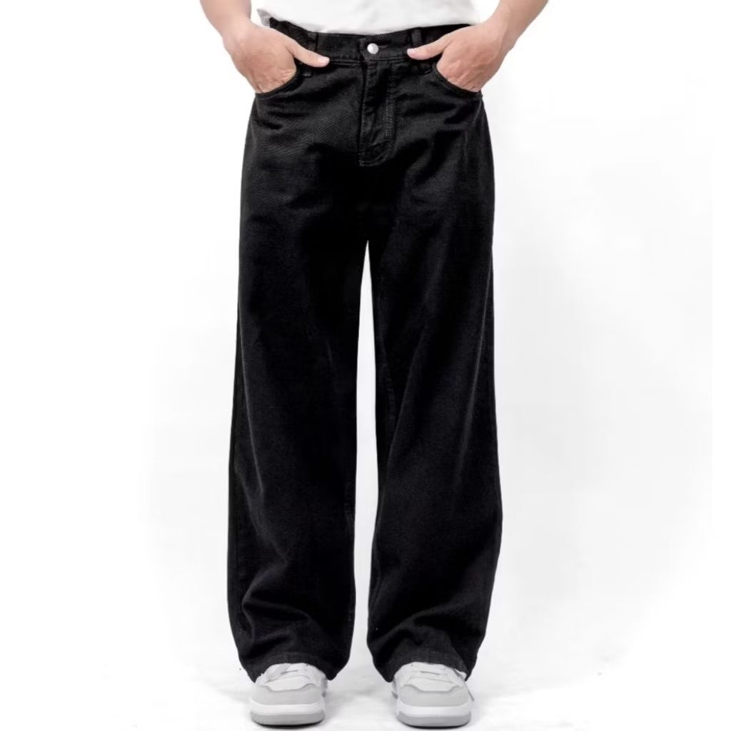 Celana Jeans Pria Baggy Pants Korean Style Gombrong Loose Blue Reguler Fit