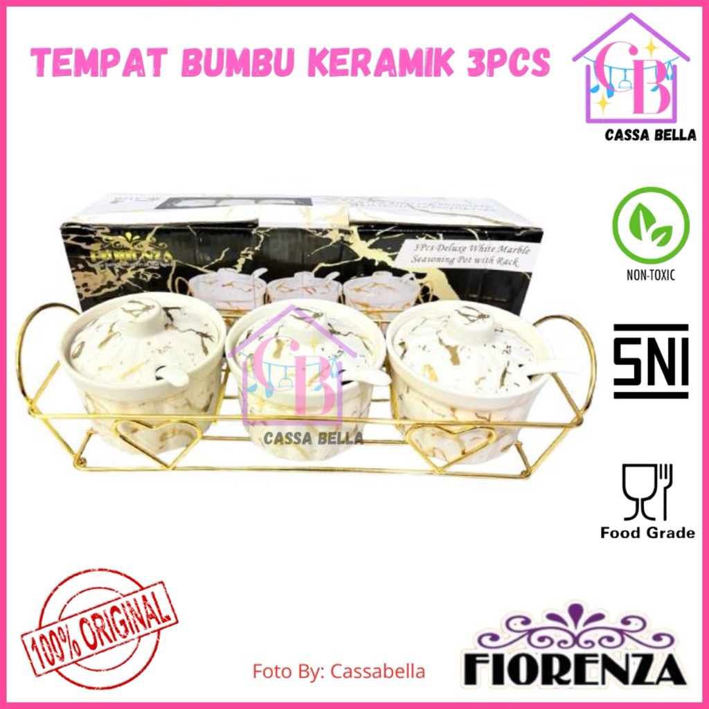 FIORENZA Tempat Bumbu Keramik Dengan Rak / 3pcs Tempat Bumbu Keramik MP-812Q/LGM-812Q