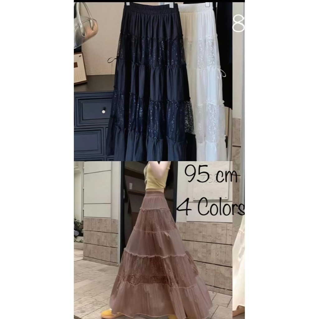 Rok panjang wanita korea bertingkat