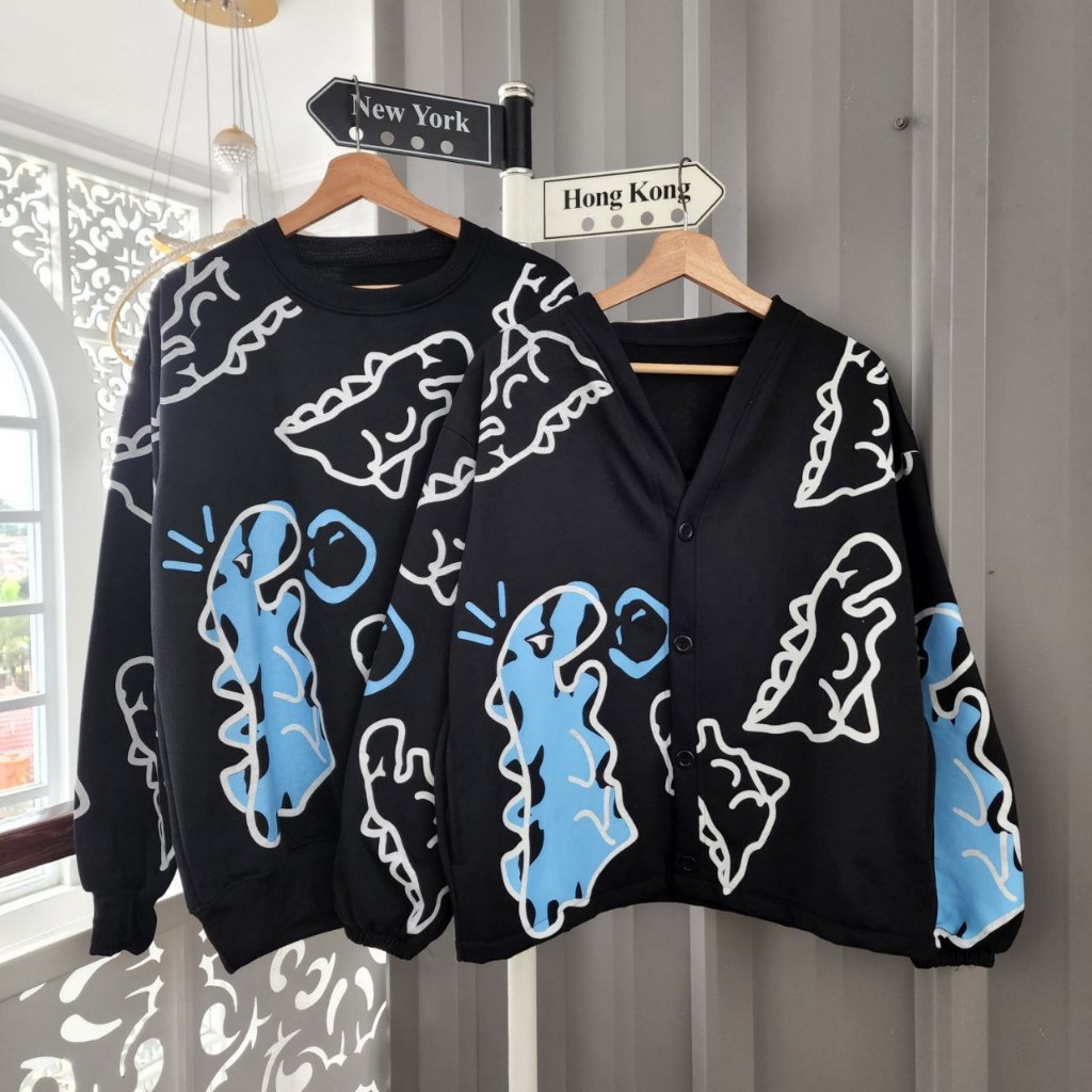 Crayon Dino Isi 2 Jaket Couple Pasangan Hoodie Fleece Tebal Hoodie Couple Keren Jaket Couple Korea