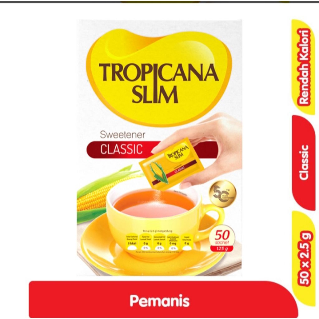 

Tropicana Slim Pemanis Rendah Kalori Classic 50 x 2,5 g