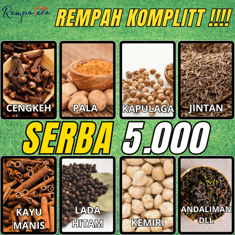 REMPATERA - SERBU  Serba limaribu rempah kering lengkap - kayu manis, adas, jintan, pala, bunga lawa