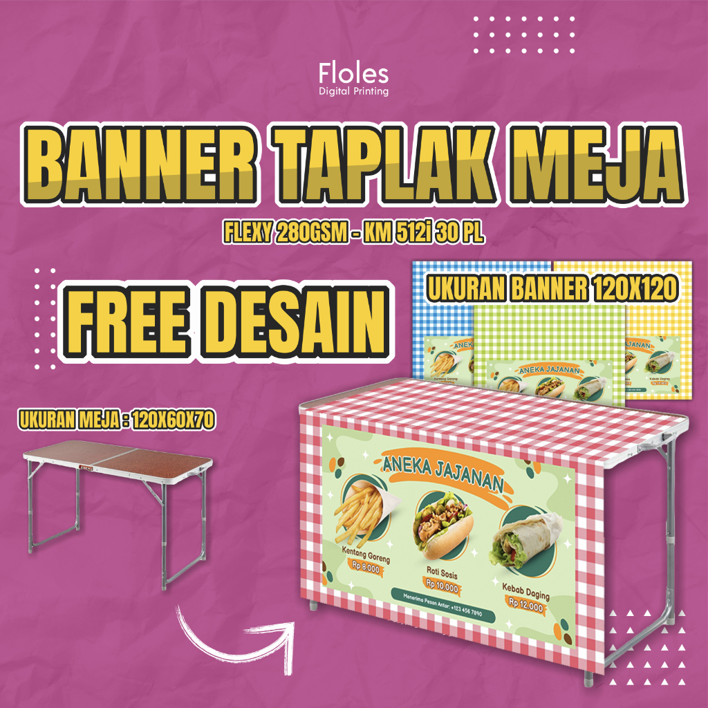 Taplak Meja Banner / Spanduk Meja Lipat / Banner Meja Lipat / Banner Taplak 120x120