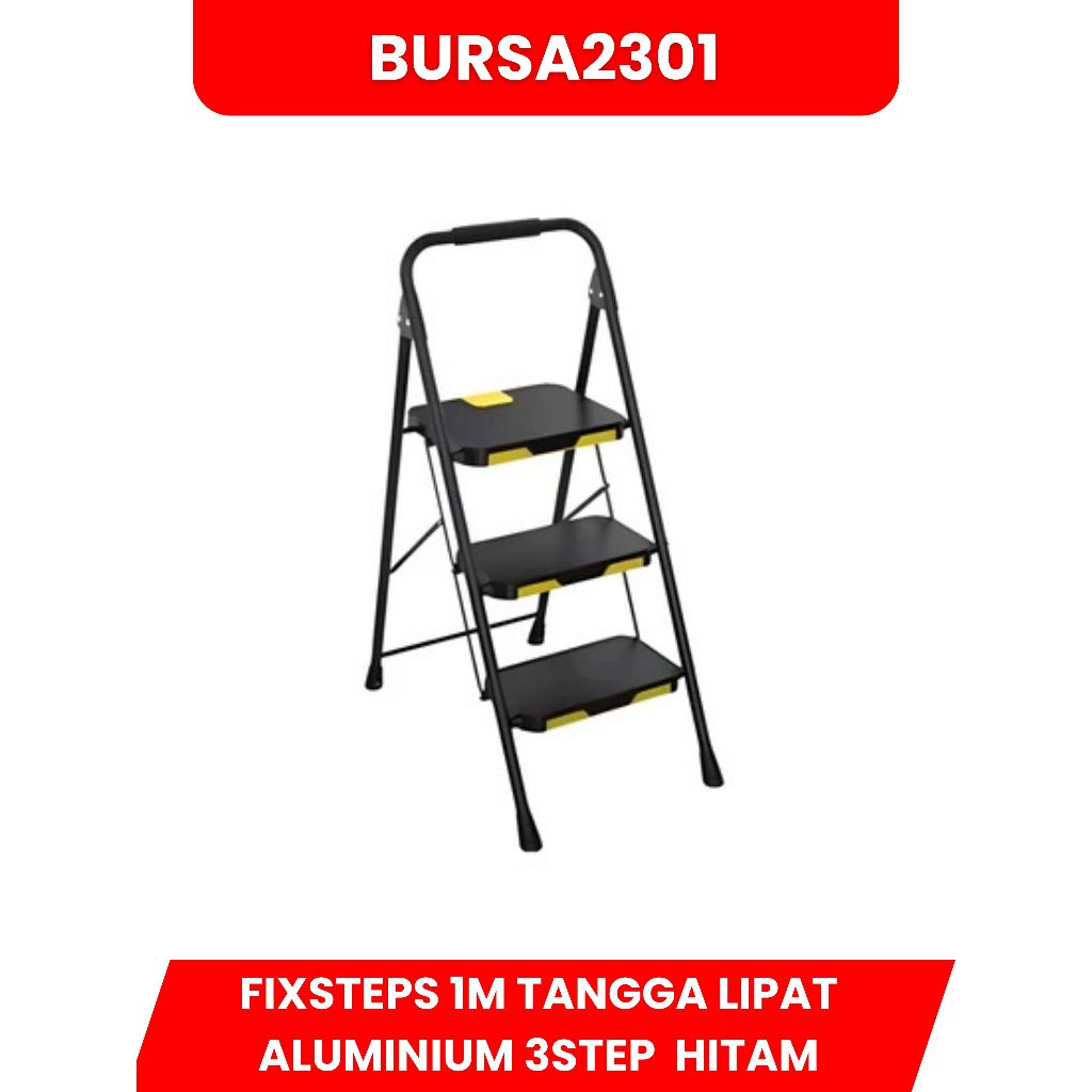 Fixsteps 1M Tangga Lipat Aluminium 3 Step Hitam Dgn Pegangan  Ladder Aluminium 3Steps Tangga Multifu