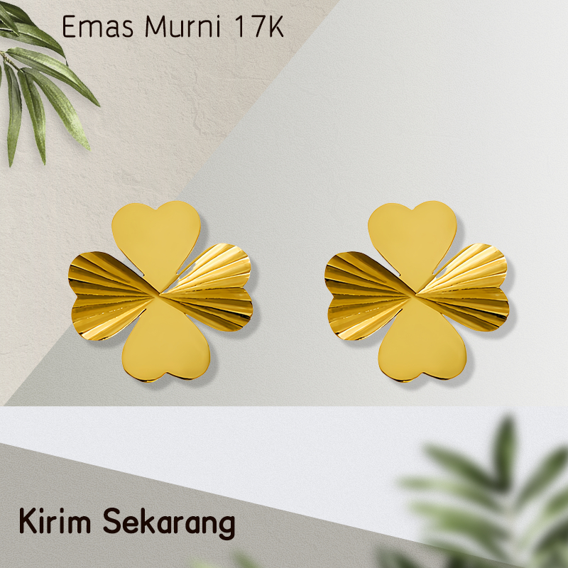 Anting semanggi empat daun 17K untuk wanita anting tindik gaya Korea anting anak perempuan