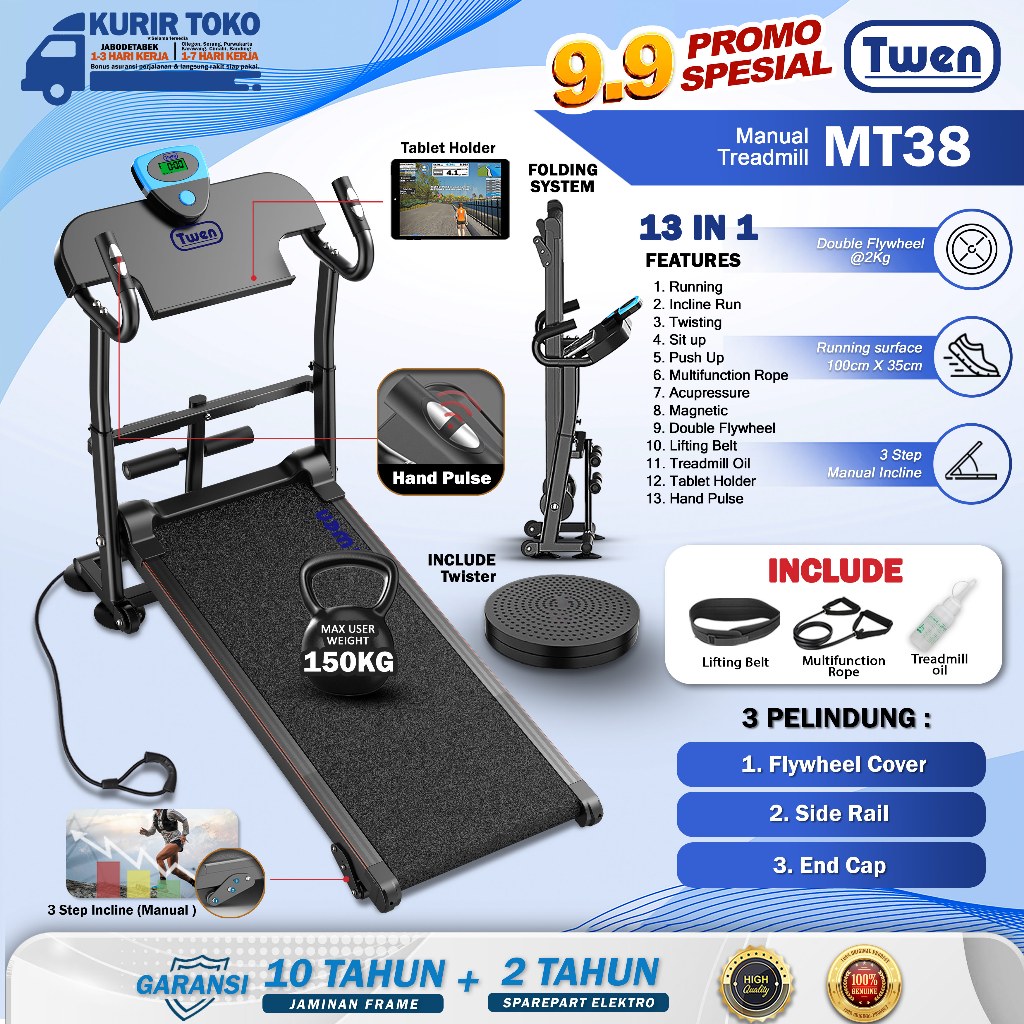 Ready Stock TWEN MT31 MT38 Treadmill Tanpa Listrik Treadmill Manual Treadmill Multifungsi Treadmill