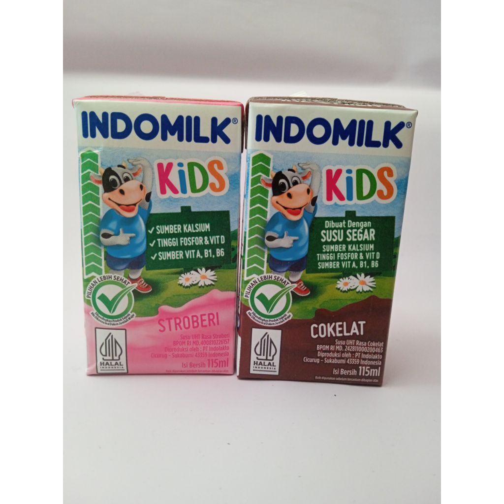 

Minuman sumber kalsium / susu UHT rasa coklat dan stroberi / Indomilk Kids kemasan 115ml