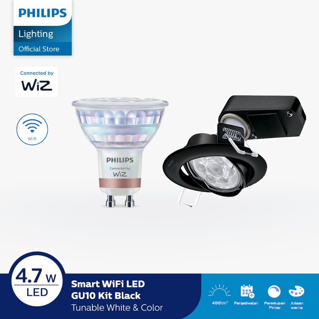Philips Lampu Sorot Smart WiFi LED 4.7W GU10 RGB Kits Hitam
