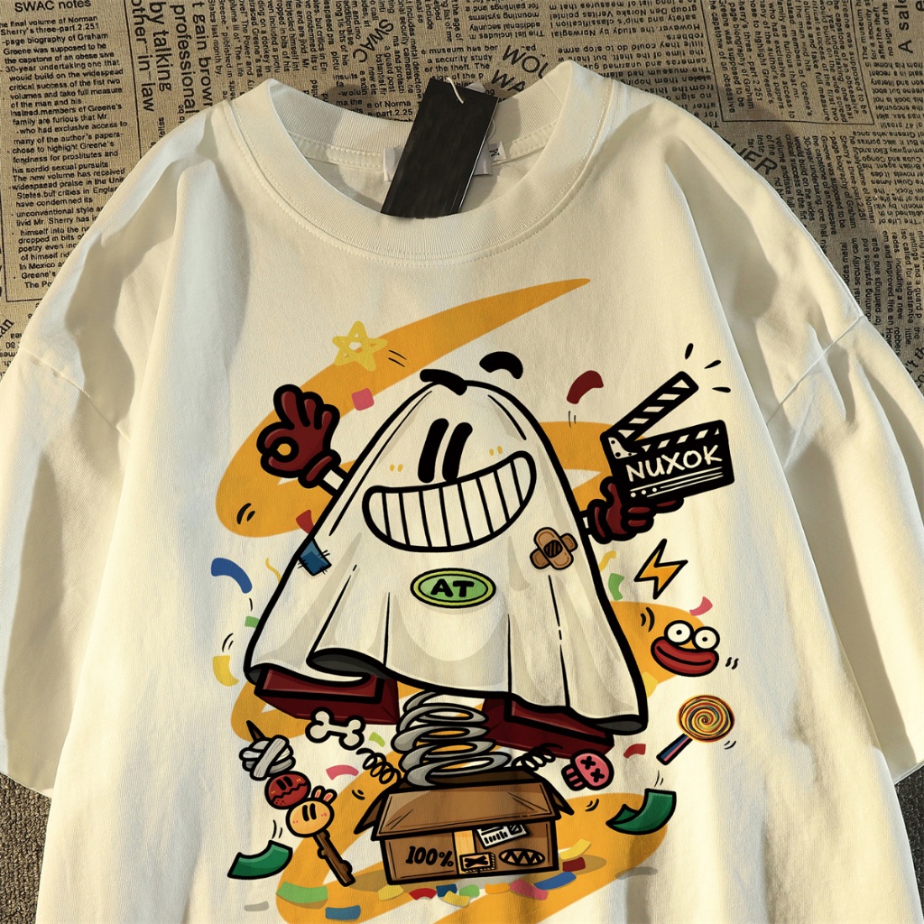 Hits Kaos Pendek Katun Gaya Jepang, Motif Kartun Kucing Lucu Bermusik Gitar, Keren dan Nyaman