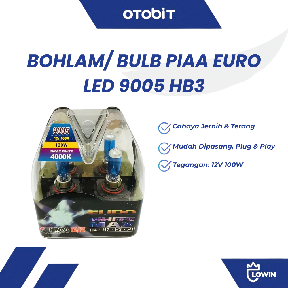 Bohlam Lampu Mobil PIAA EURO 9005 HB3 12V 100W Xenon Super White 4000K 2 Pcs
