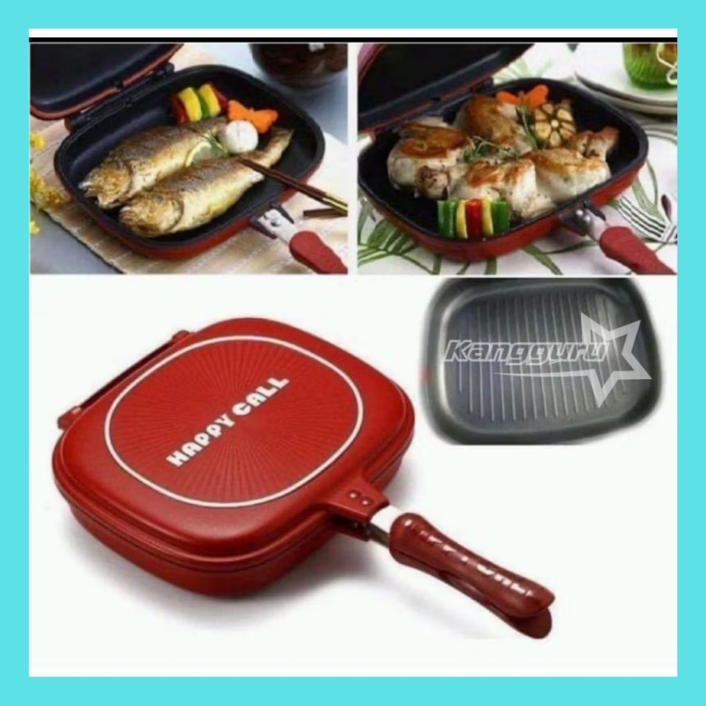 KANGGURU Teflon Panggangan 30cm Double Grill PanQ2-2530/Teflon Bolak Balik Anti Lengket Dua Sisi