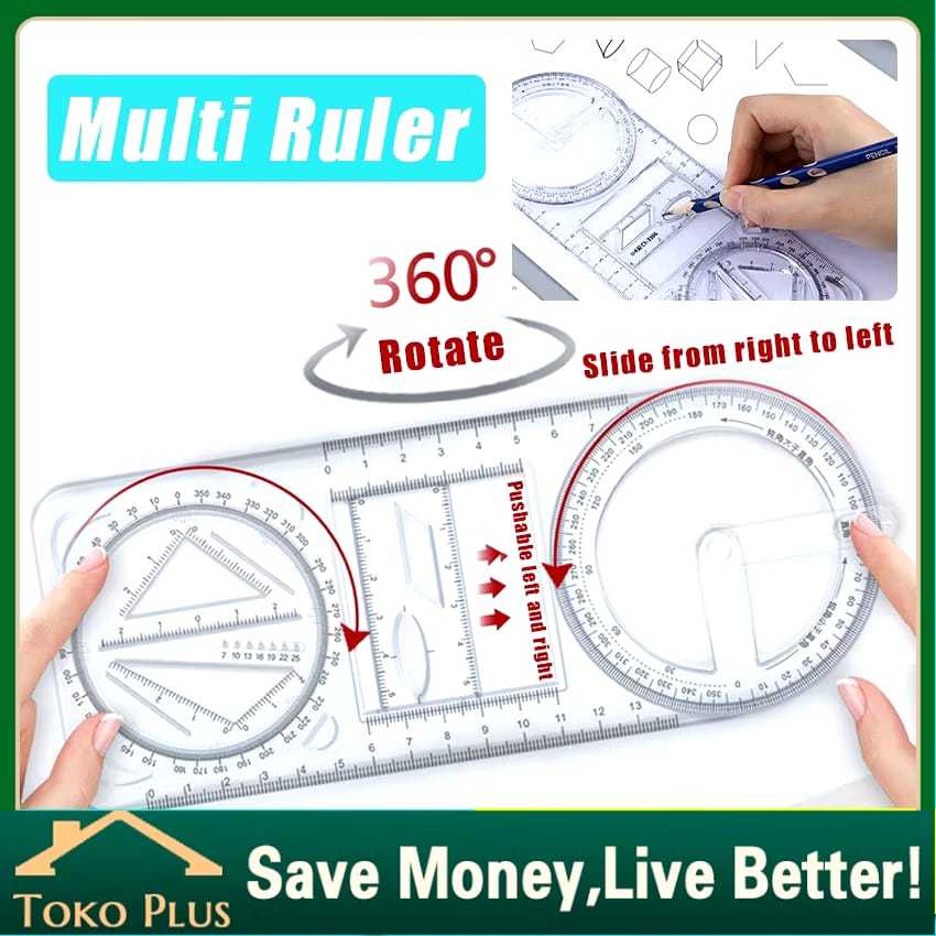 

Penggaris Geometri Multifungsi Busur Derajat / Rotary Geometric Drawing Ruler Penggaris Multifungsi Geometri bisa diputar Hadiah Kreatif