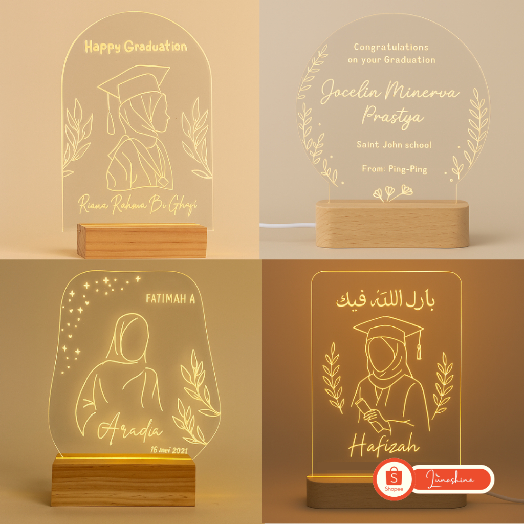 (15x21cm) CUSTOM Akrilik LED Lampu tidur hadiah Wisuda Ulang Tahun Kado sempro murah pernikahan cowo