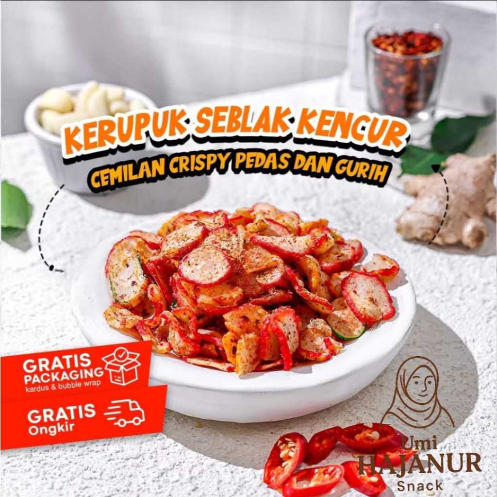 

KERUPUK KRUPUK SEBLAK KENCUR PEDAS NAMPOL KEMASAN 1000 GRAM 1 KG