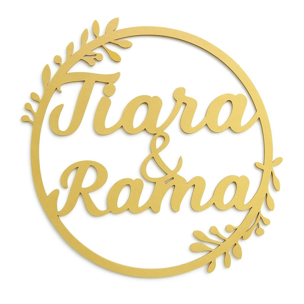 Custom Backdrop Nama Lingkaran Dekorasi Daun Kayu Lamaran Pernikahan Inisial Tunangan Sign Acara