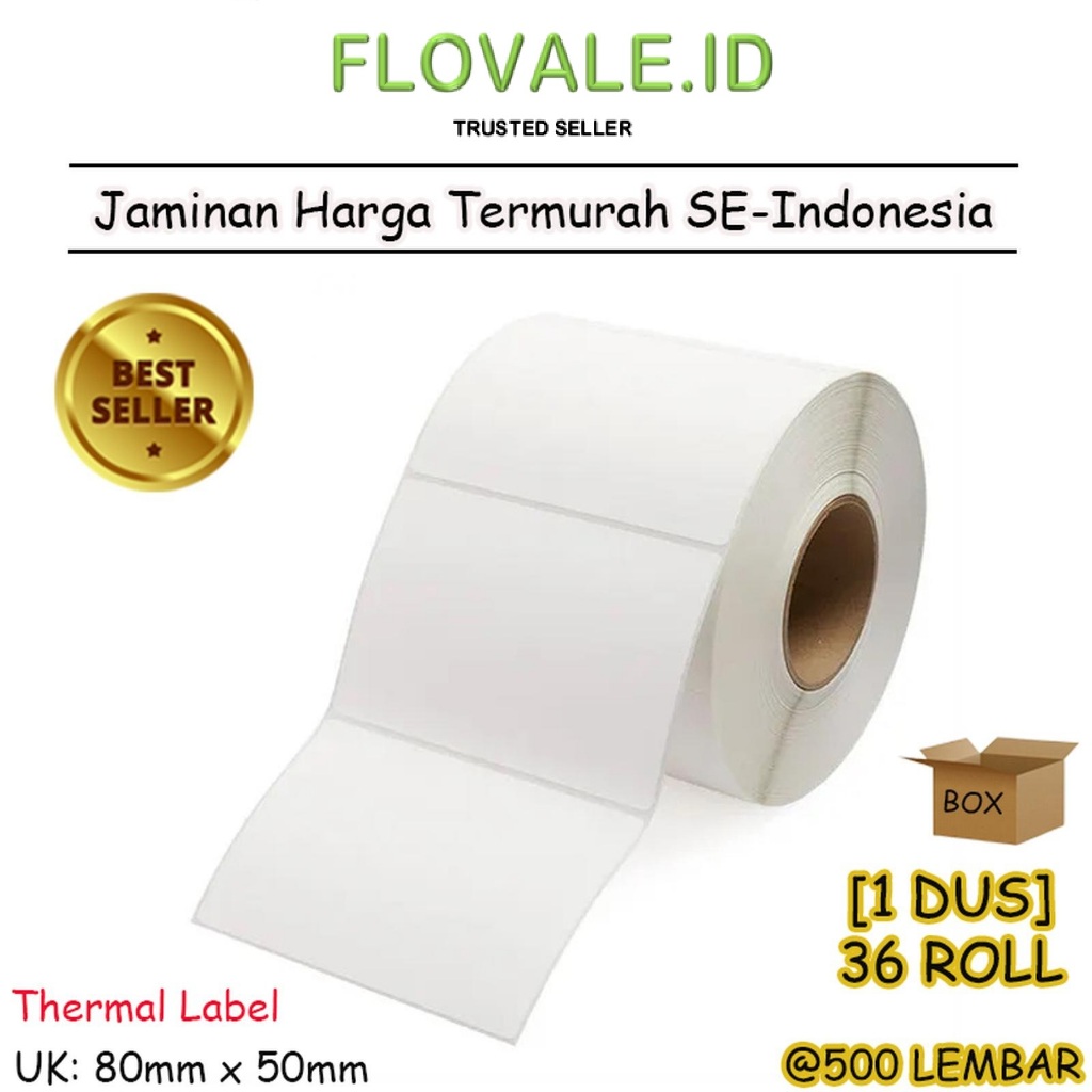 

LABEL THERMAL [80 x 50] KERTAS STICKER BARCODE 80x50 mm (500 Pcs) - BOX