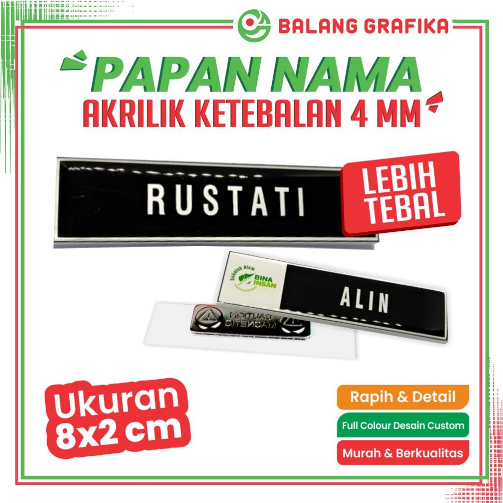

Papan Nama Name Tag Dada Akrilik 4mm Tebal