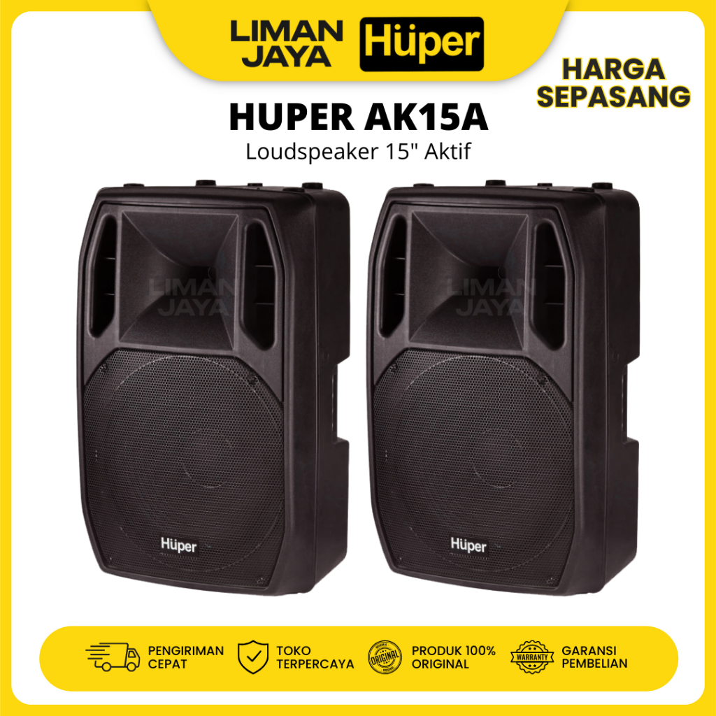 Huper AK15A Active Speaker Aktif 15" 15 Inch 500 Watt Sound System FOH Delay Floor Monitor AK15 A