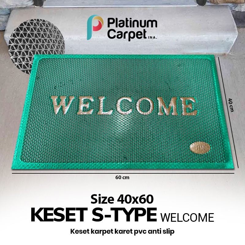 Keset PVC S Type Welcome Anti Slip 40x60 – Keset Jaring Karet Depan Rumah, Teras & Pintu Tahan Air