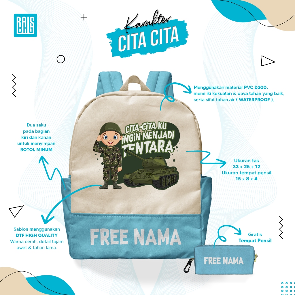 Tas Ransel Anak Custom Free Nama Gambar Tentara