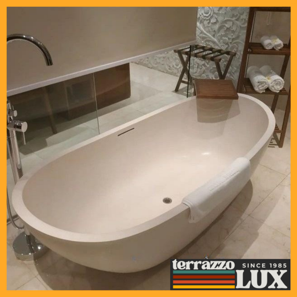 Bathtub Teraso Terrazzo Lengkung Landai Panjang 150cm Lebar 70cm Tinggi 55cm