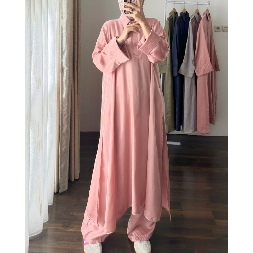 [ NEW ] ABAYA SET TERBARU setelan celana tunik bahan silk fendi cantik premium