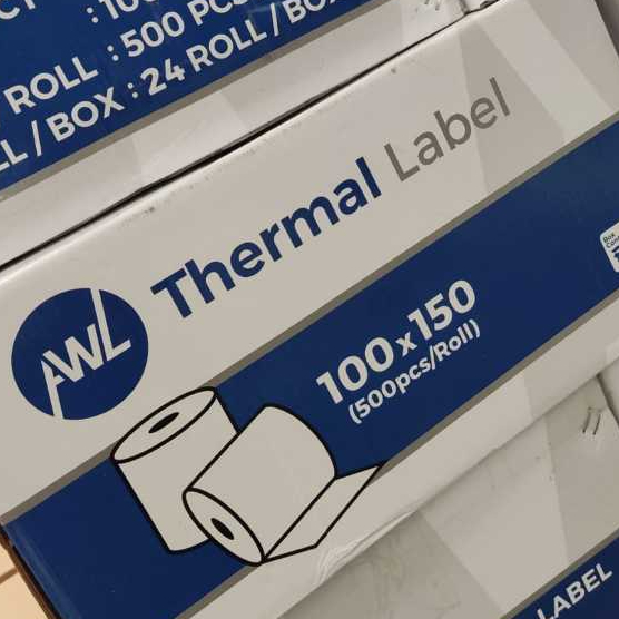 

1 DUS AWL LABEL STICKER THERMAL 100 X 150 500 PCS ISI 24 ROLL BARCODE 100X150 UKURAN A6 AWL
