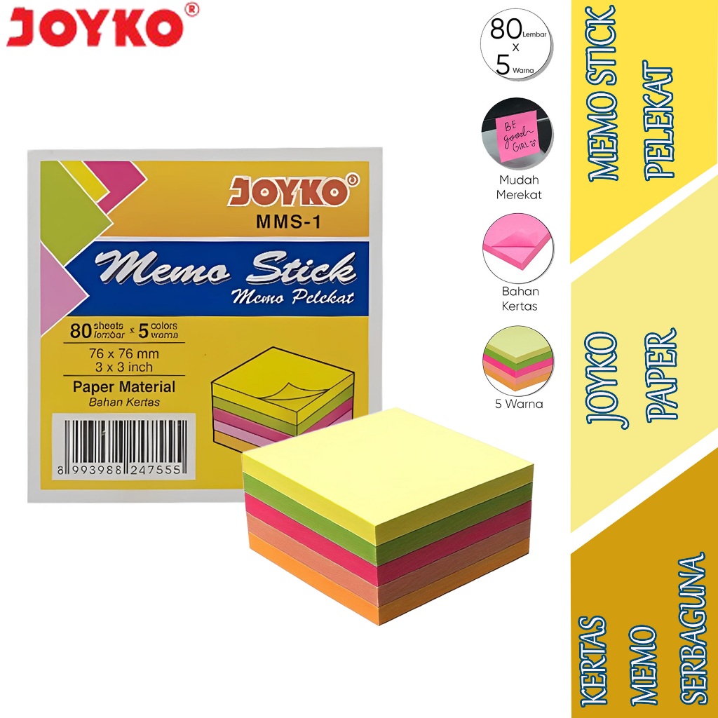 

Kertas Memo 5 Warna - Joyko - Memo Stick Pelekat - 80set MMS-1