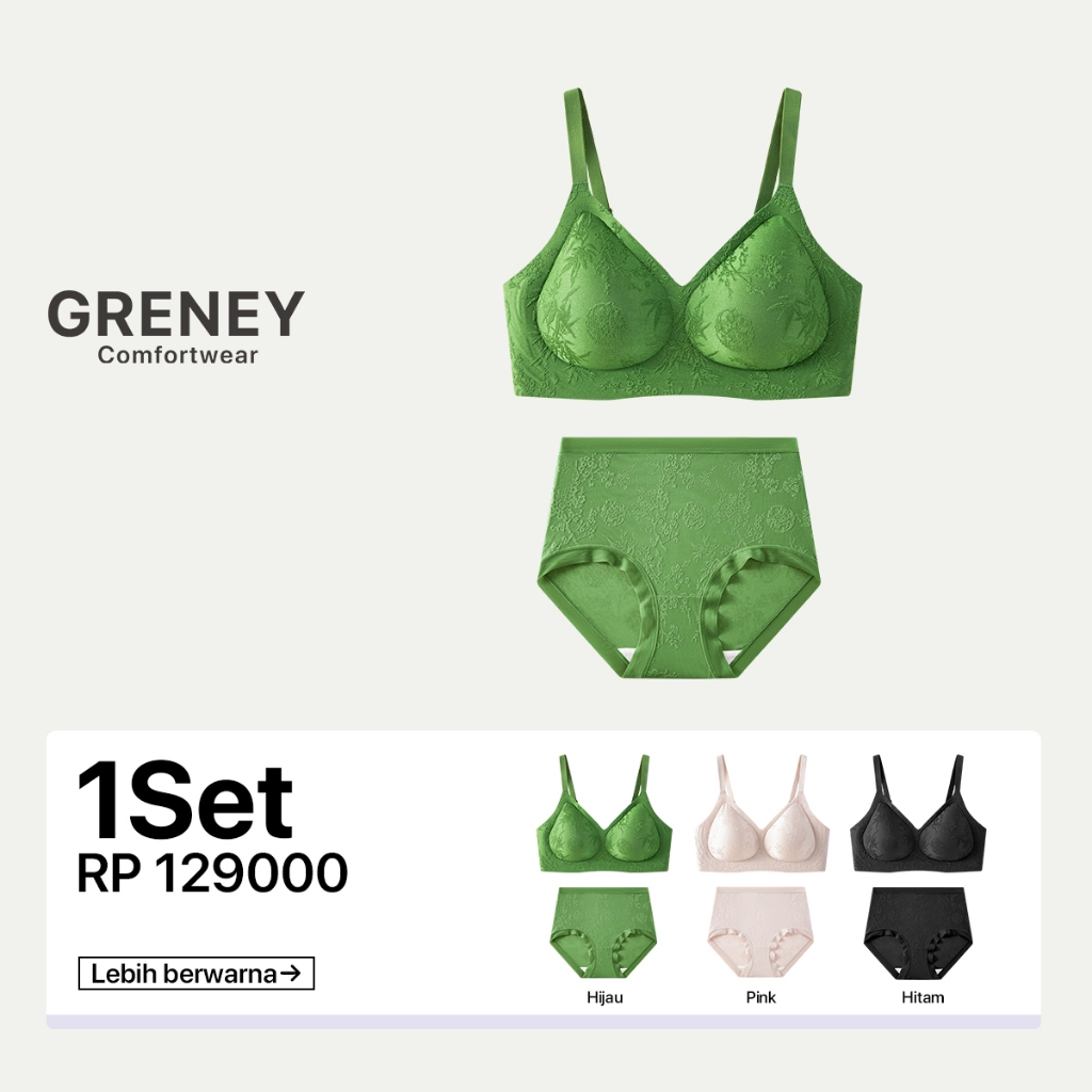 Greney- Bra Set Bordir Jacquard Gaya Oriental Modern Cup dengan bordir timbul 3D Bantalan Cup dengan