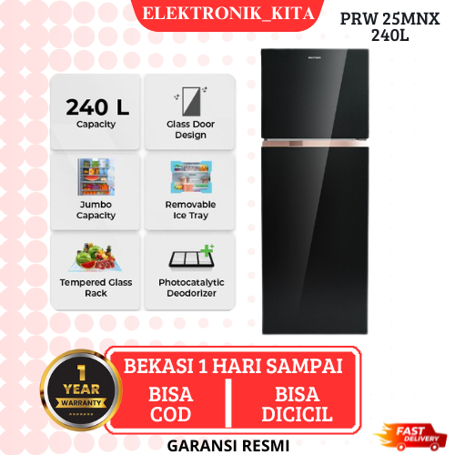 POLYTRON KULKAS 2 PINTU 240 LITER PRW25MNX PRW 25 MNX PRW 25MNX INVERTER BEKASI GARANSI RESMI