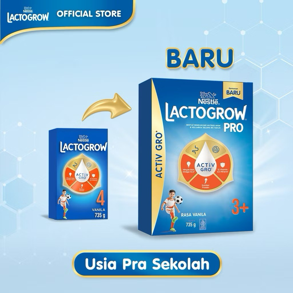 

LACTOGROW PRO 3+ / LACTOGROW 4 Madu/Vanila dengan ACTIVGRO 735g [3 tahun keatas]