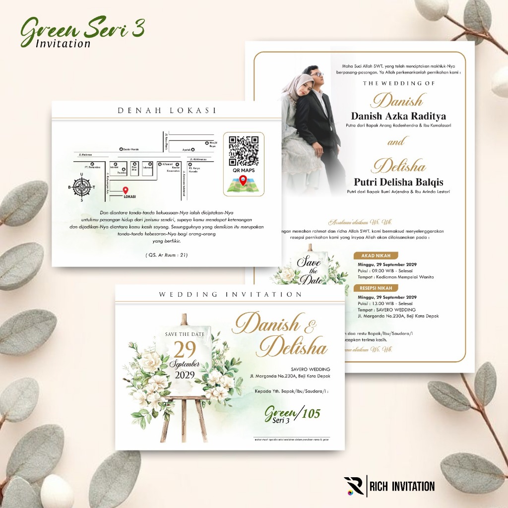 CETAK UNDANGAN PERNIKAHAN GREEN FULLCOLOR MURAH  - KARTU UNDANGAN NIKAH GREEN SERI 03