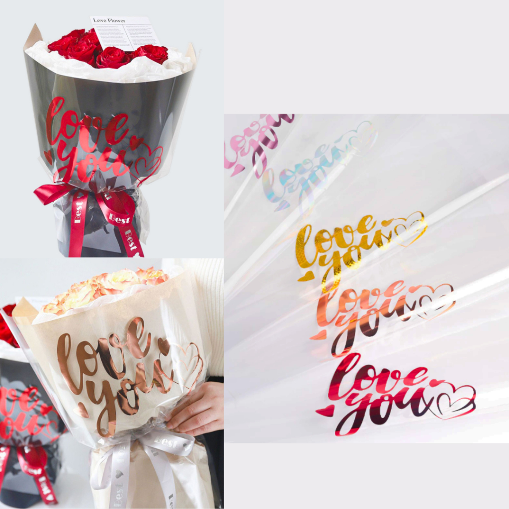 

Flower Wrapping Paper Cellophane Transparent Kertas Buket Bunga Bening Transparant Waterproof Motif Love You