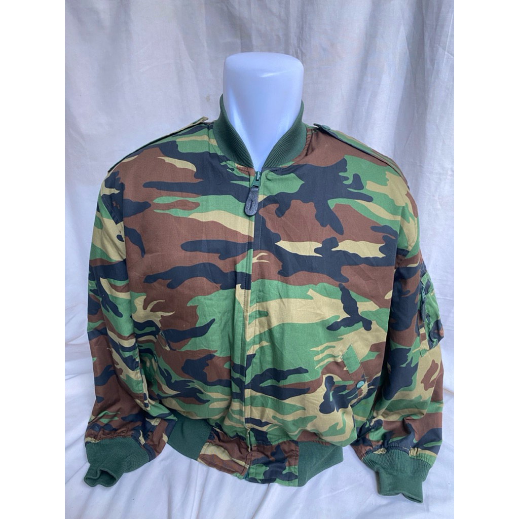 Jaket Bomber ECWCS Loreng Woodland Vintage ROKA Korea Army Dengan Inner Rompi Full Patch Like New (4