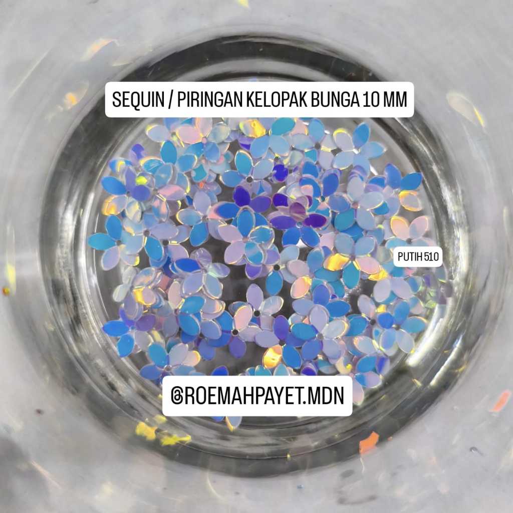 SEQUIN PAYET PIRINGAN BUNGA RAMBOCI BUNGA MELATI SEQUIN RAMBOCI KELOPAK MANGKOK TEKUK 10 MM