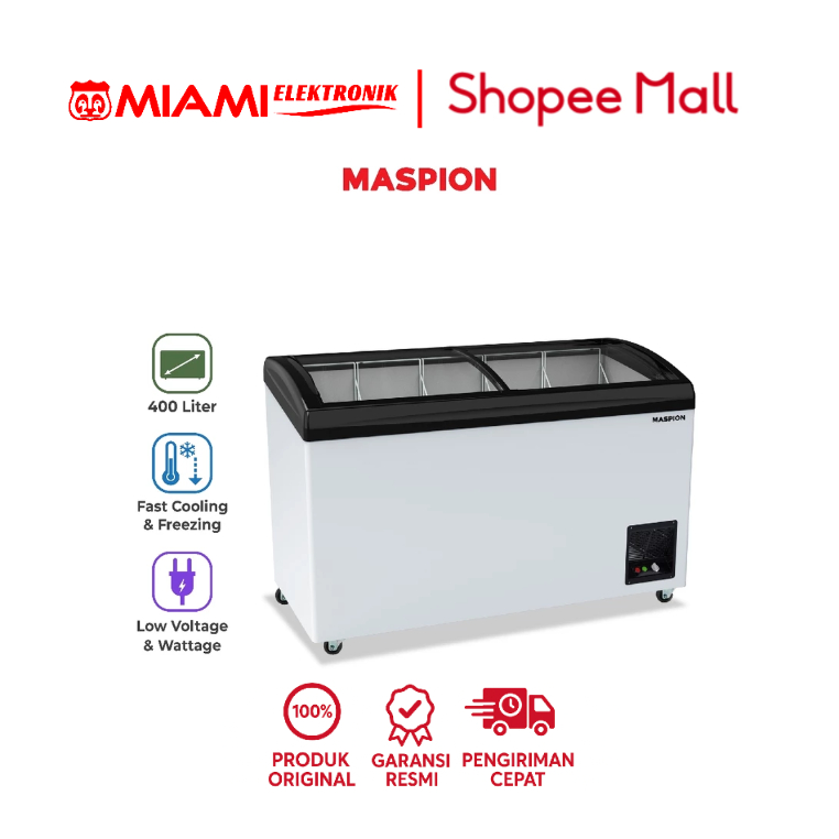 MASPION UFH-400C / UFH-400C-FK / UFH-400C-BK-FK / UFH-400C-RD-FK Sliding Glass Freezer 400 Liter 152