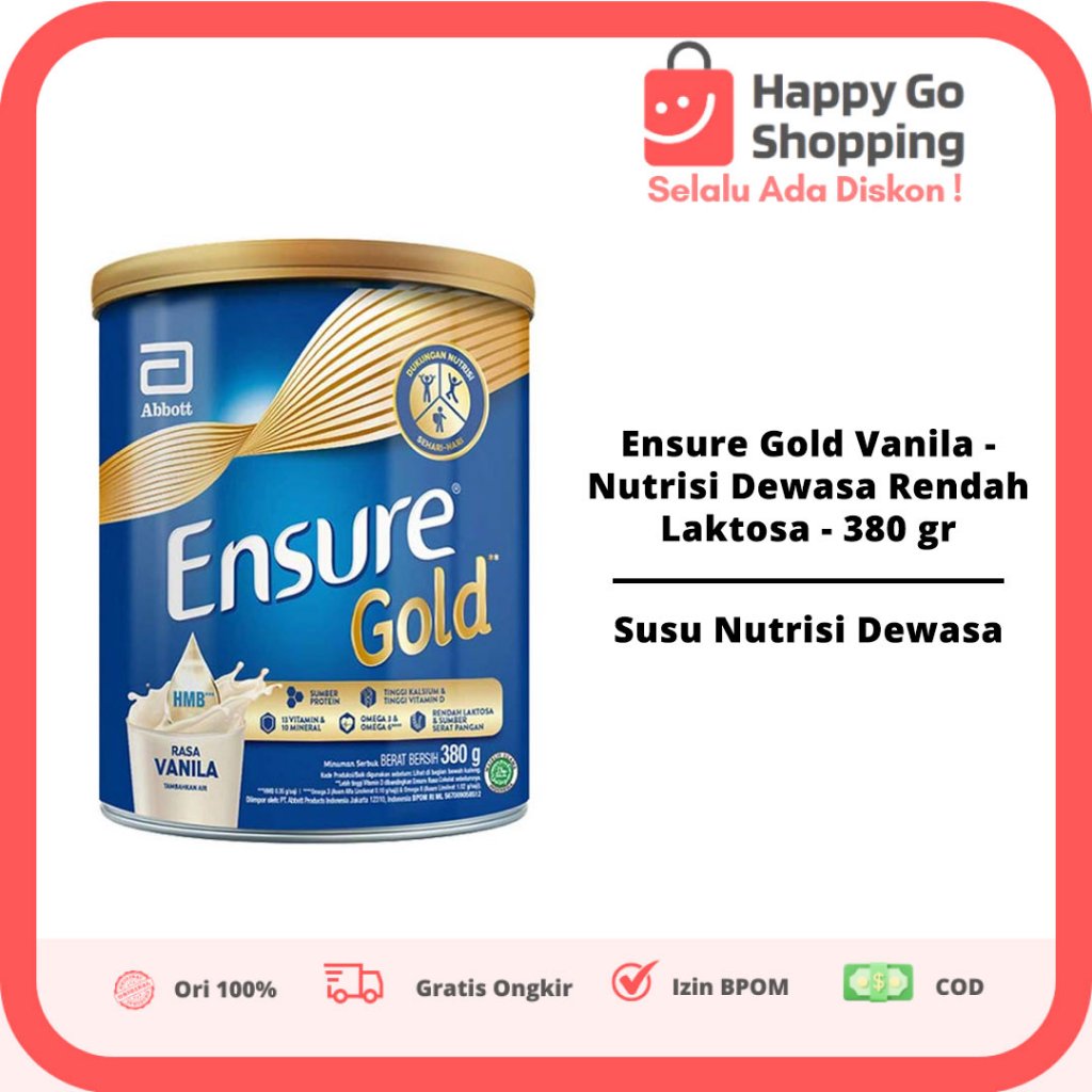 

Ensure Gold Vanila - Nutrisi Dewasa Rendah Laktosa - 380 gr