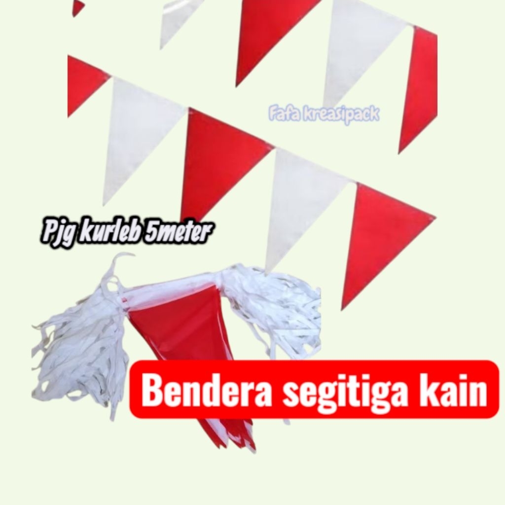 Bendera segitiga kain / bendera plastik tali panjang kurang lebih 5 meter ( instan tinggal pasang)